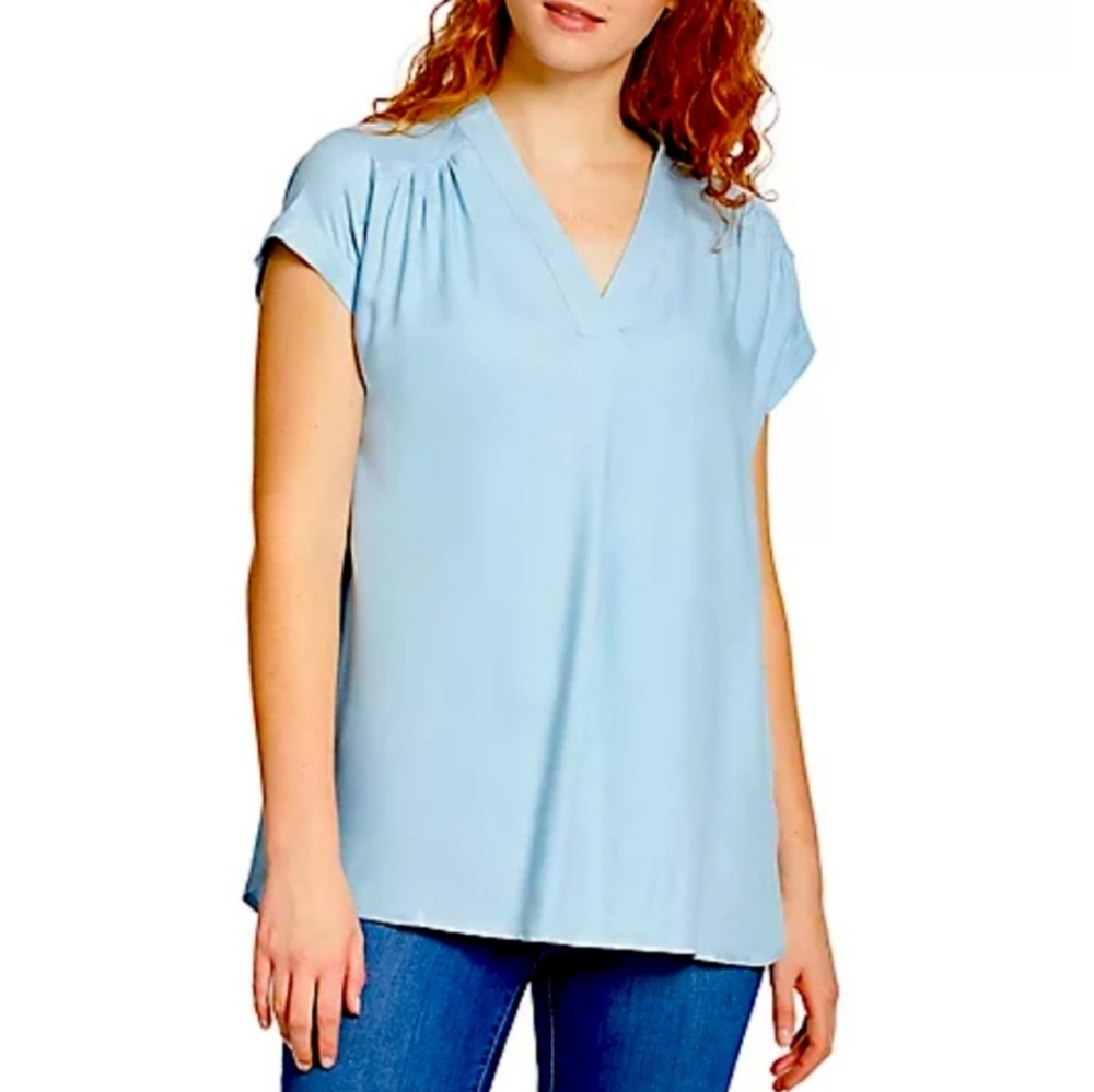 NWT Nine West Light Blue Popover Woven Top XXL